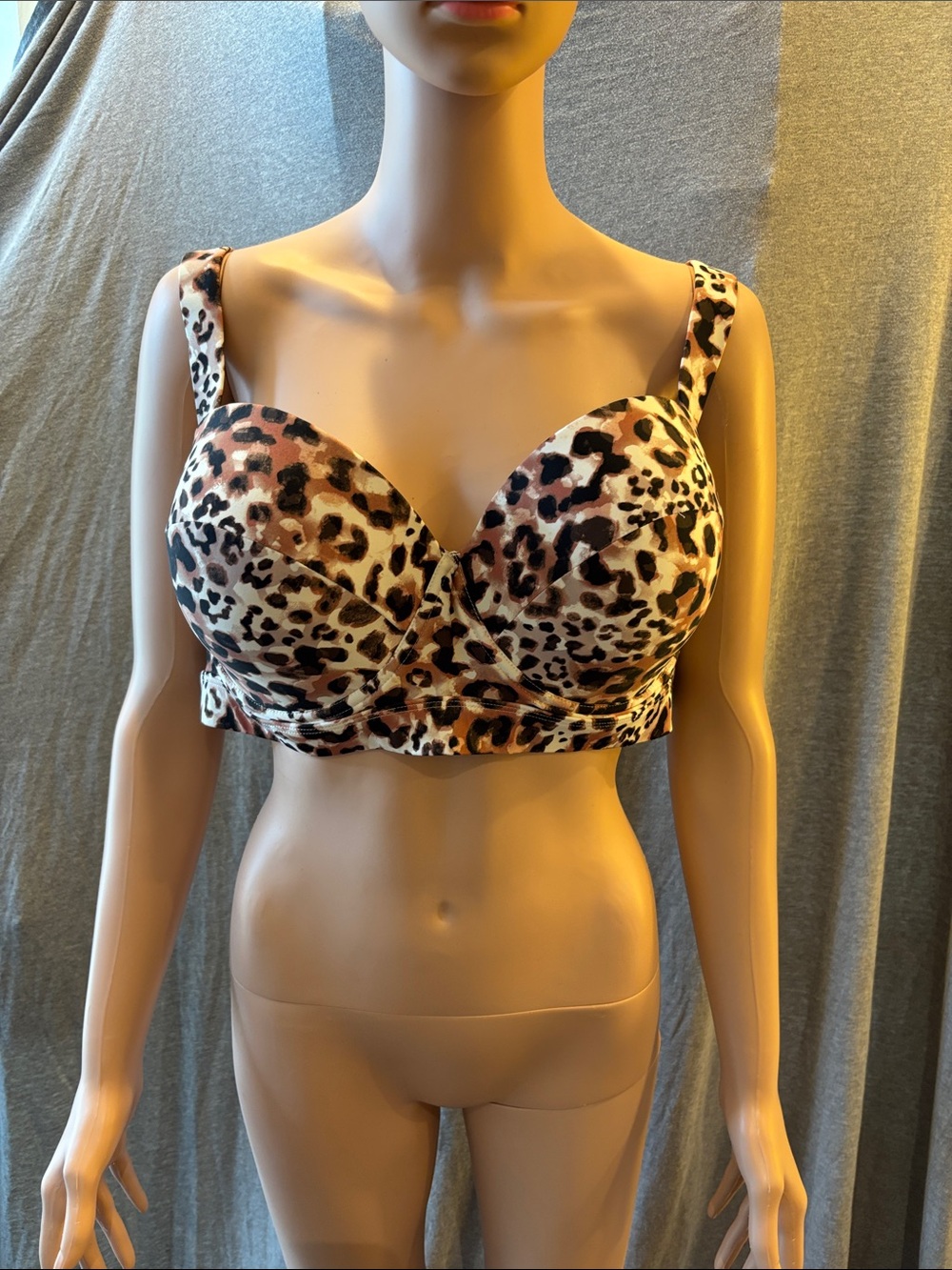 Leopard Print Molded Bikini Top - Brown/Black/Cream